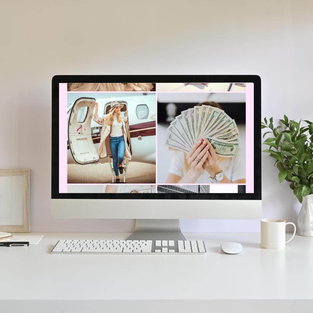 Luxury Lifestyle Wallpaper Digital Download Digital product girlydesignus-luxury-lifestyle-wallpaper-on-desktop-computer-with-keyboard My Store