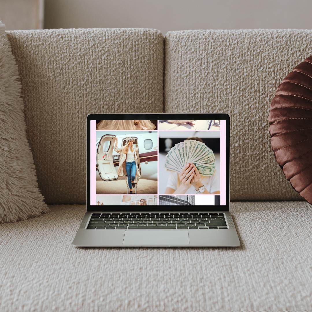 Luxury Lifestyle Wallpaper Digital Download Digital product girlydesignus-luxury-lifestyle-wallpaper-on-laptop-on-beige-sofa My Store