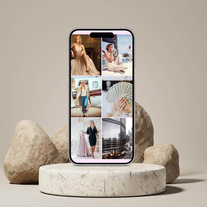 Luxury Lifestyle Wallpaper Digital Download Digital product girlydesignus-luxury-lifestyle-wallpaper-phone-on-marble-stand My Store
