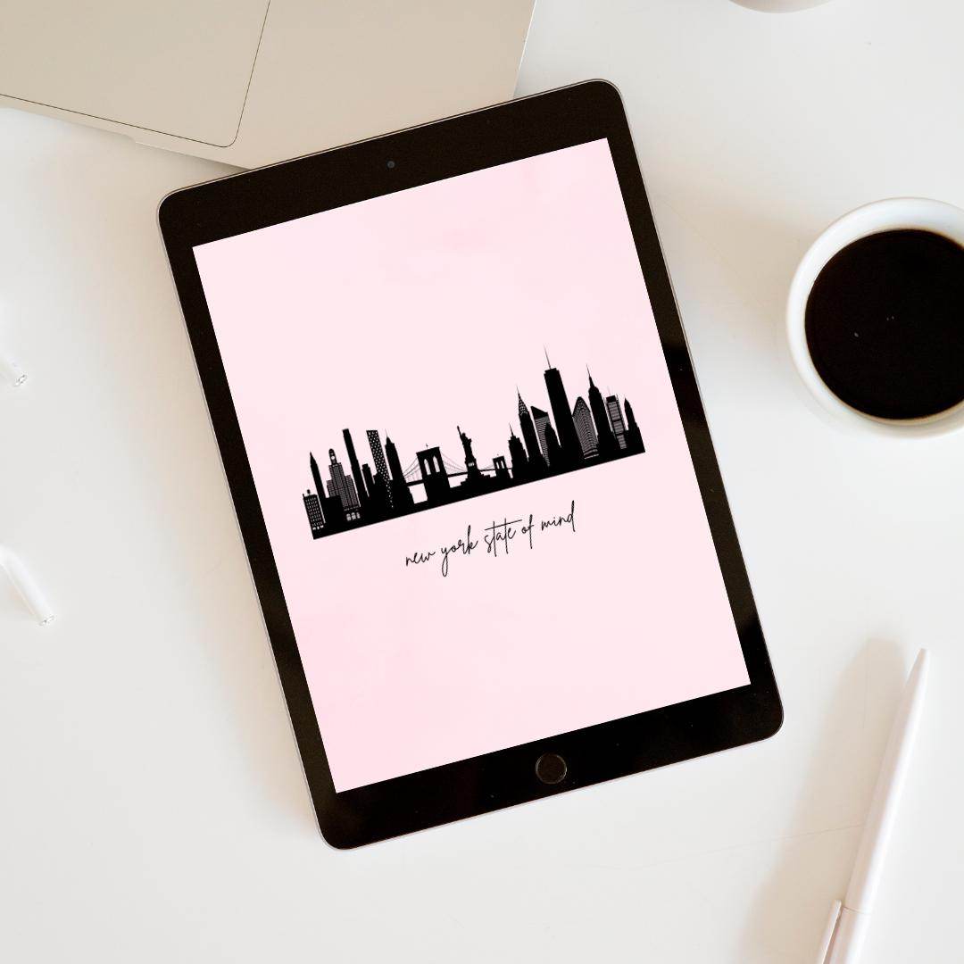 New York City Skyline Digital Wallpaper Digital product girlydesignus-new-york-city-skyline-digital-wallpaper-ipad-on-desk My Store