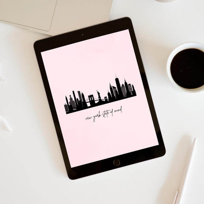 New York City Skyline Digital Wallpaper Digital product girlydesignus-new-york-city-skyline-digital-wallpaper-ipad-on-desk My Store