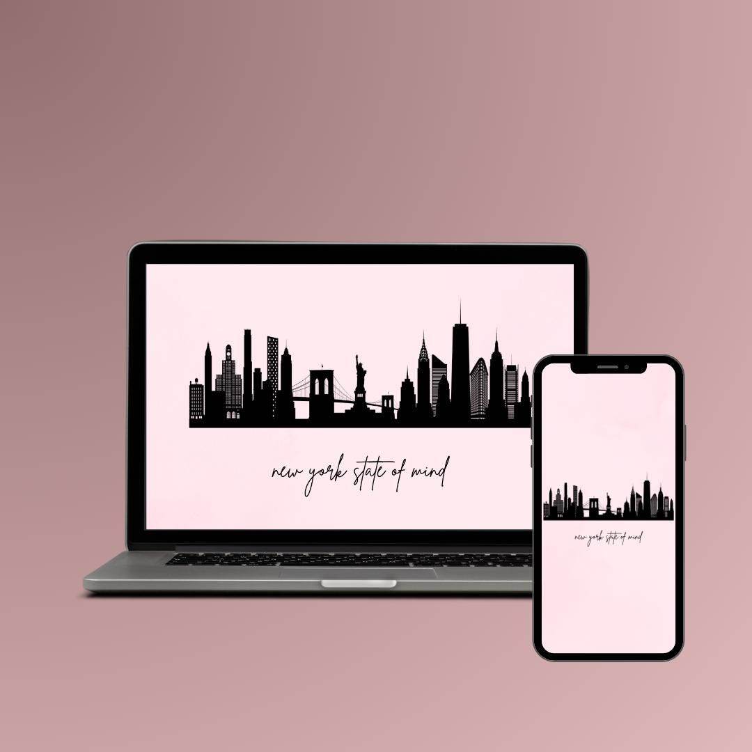 New York City Skyline Digital Wallpaper Digital product girlydesignus-new-york-city-skyline-digital-wallpaper-laptop-and-phone-pink-backdrop My Store