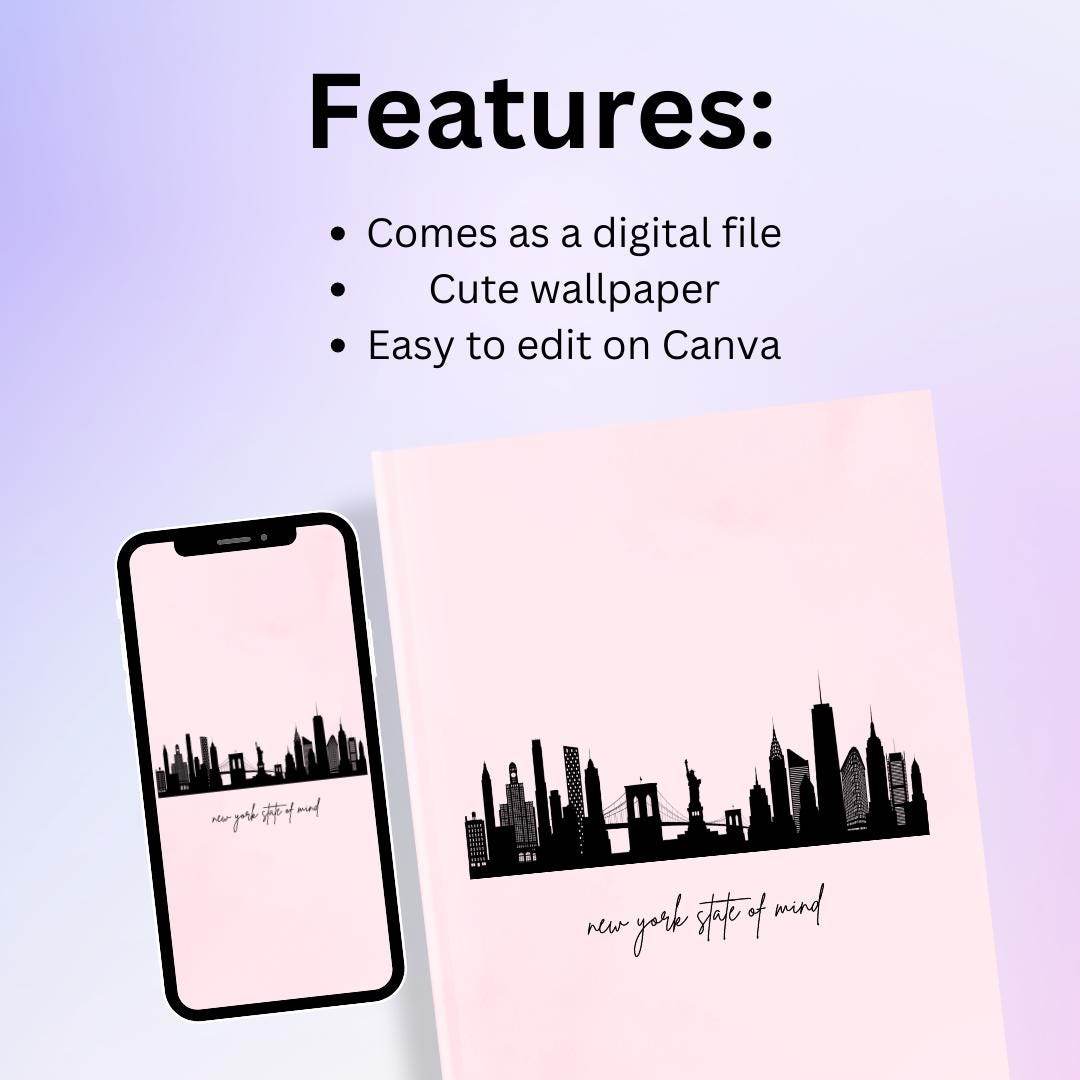 New York City Skyline Digital Wallpaper Digital product girlydesignus-new-york-city-skyline-digital-wallpaper-phone-and-book-cover My Store