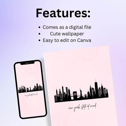 New York City Skyline Digital Wallpaper Digital product girlydesignus-new-york-city-skyline-digital-wallpaper-phone-and-book-cover My Store