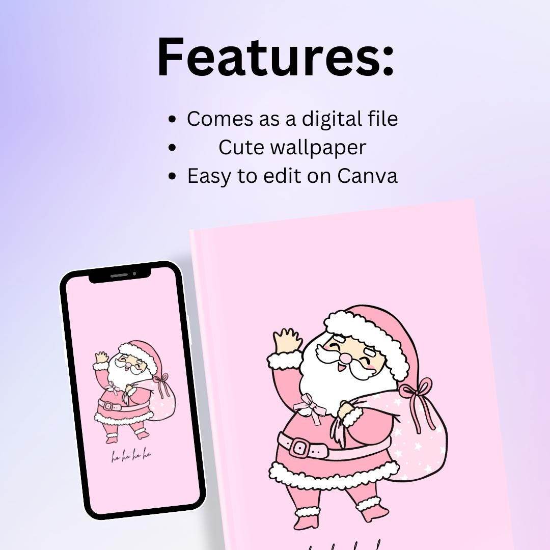Pink Santa Claus Wallpaper Download for Devices Digital product girlydesignus-pink-santa-claus-wallpaper-download-features-text My Store