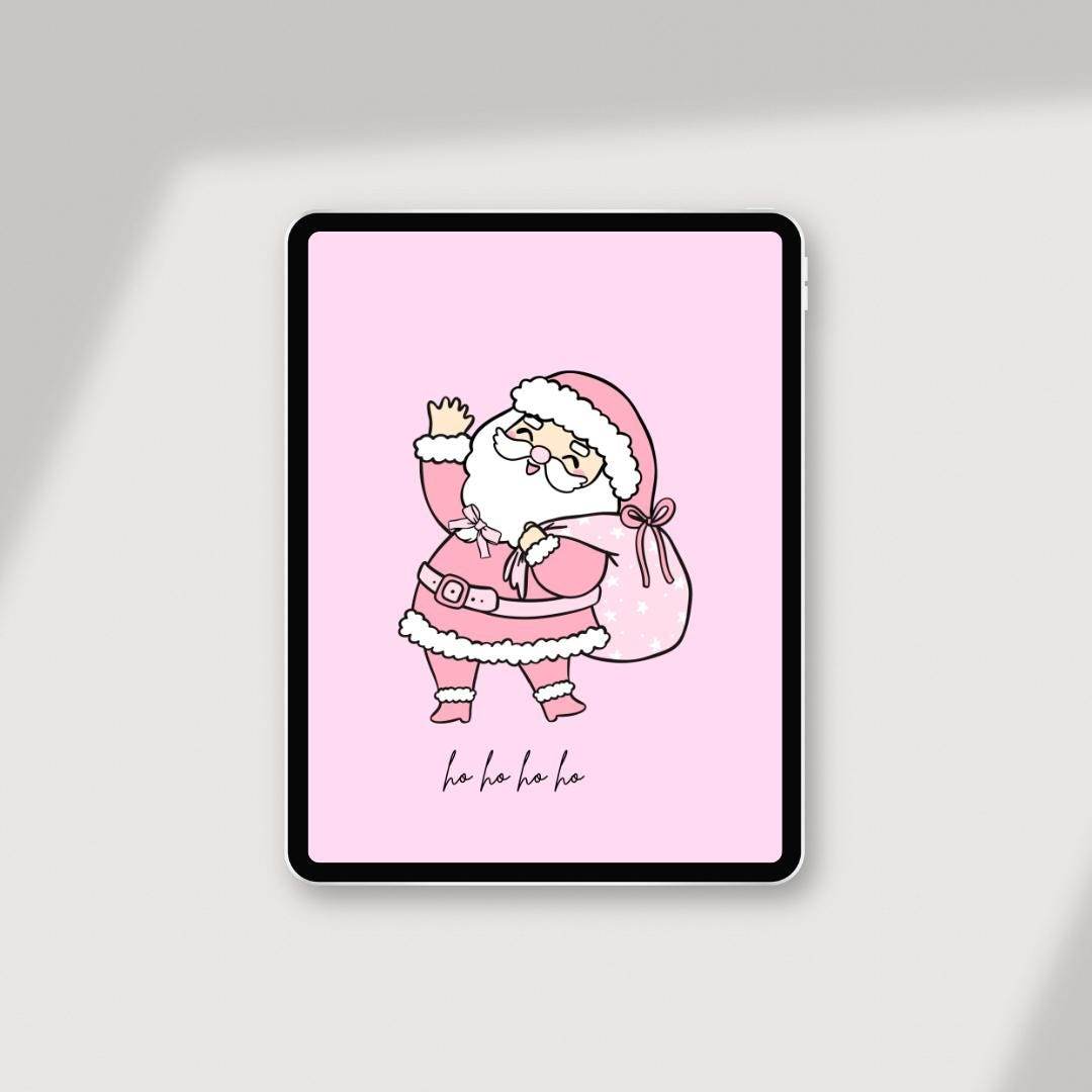 Pink Santa Claus Wallpaper Download for Devices Digital product girlydesignus-pink-santa-claus-wallpaper-download-ipad-on-white My Store