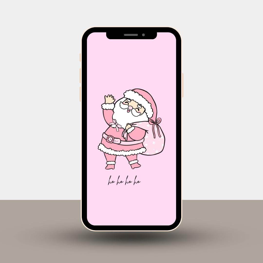 Pink Santa Claus Wallpaper Download for Devices Digital product girlydesignus-pink-santa-claus-wallpaper-download-iphone-front-view My Store