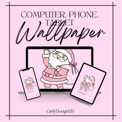 Pink Santa Claus Wallpaper Download for Devices Digital product girlydesignus-pink-santa-claus-wallpaper-download-multiple-devices My Store