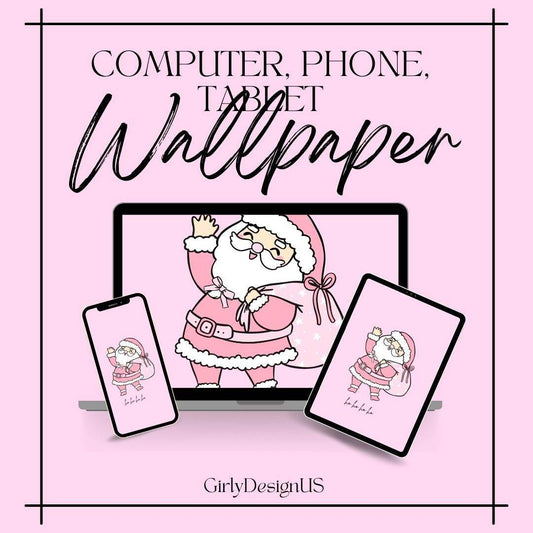 Pink Santa Claus Wallpaper Download for Devices Digital product girlydesignus-pink-santa-claus-wallpaper-download-multiple-devices My Store