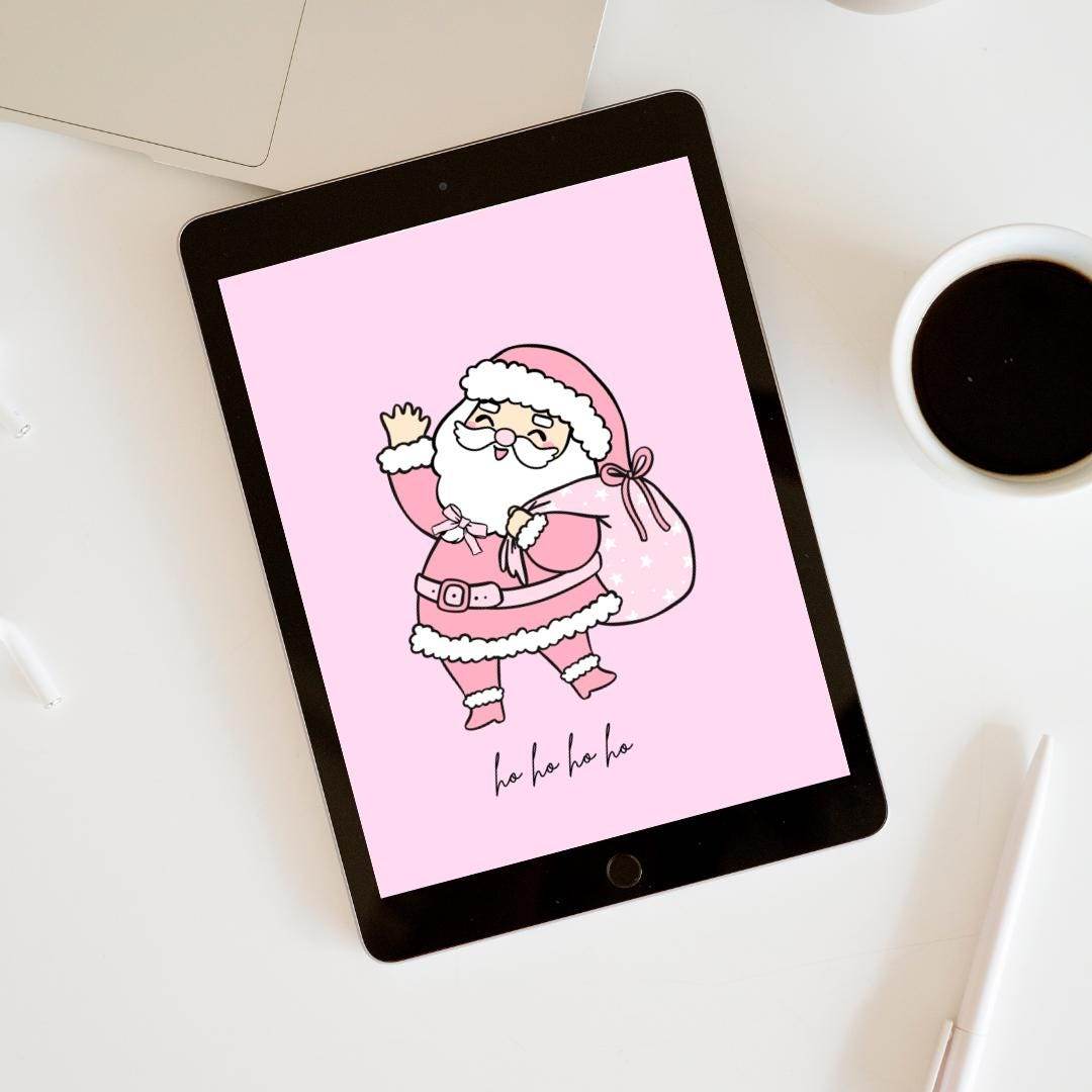 Pink Santa Claus Wallpaper Download for Devices Digital product girlydesignus-pink-santa-claus-wallpaper-download-on-tablet My Store