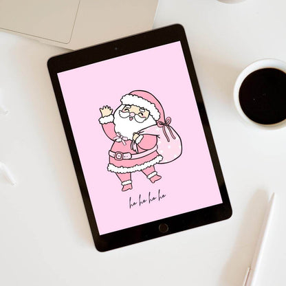 Pink Santa Claus Wallpaper Download for Devices Digital product girlydesignus-pink-santa-claus-wallpaper-download-on-tablet My Store