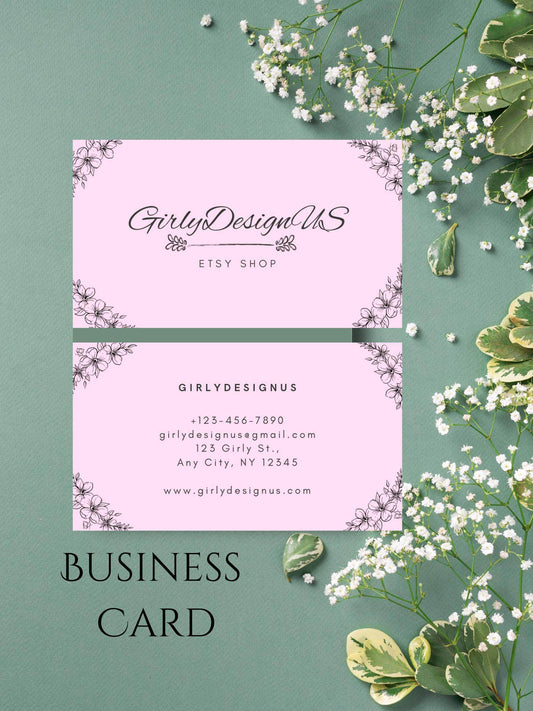 Printable Business Card for Small Business Owners Digital product girlydesignus-printable-business-card-for-small-business-owners-pink-floral-design My Store