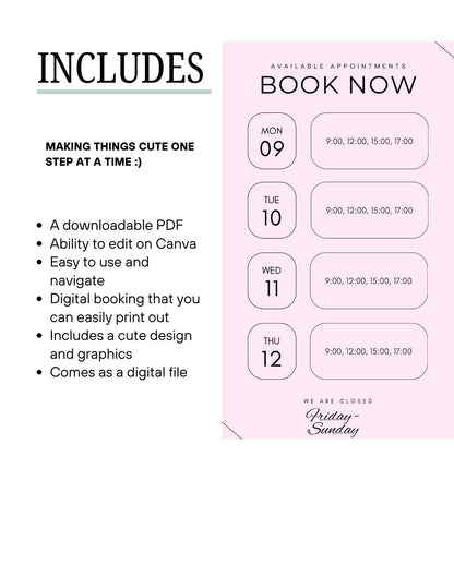 Hair Stylist Appointment Template - Digital Download Digital product hair-stylist-appointment-template-pink-appointment-details-list My Store