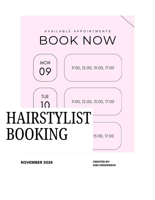 Hair Stylist Appointment Template - Digital Download Digital product hair-stylist-appointment-template-pink-book-now-schedule My Store