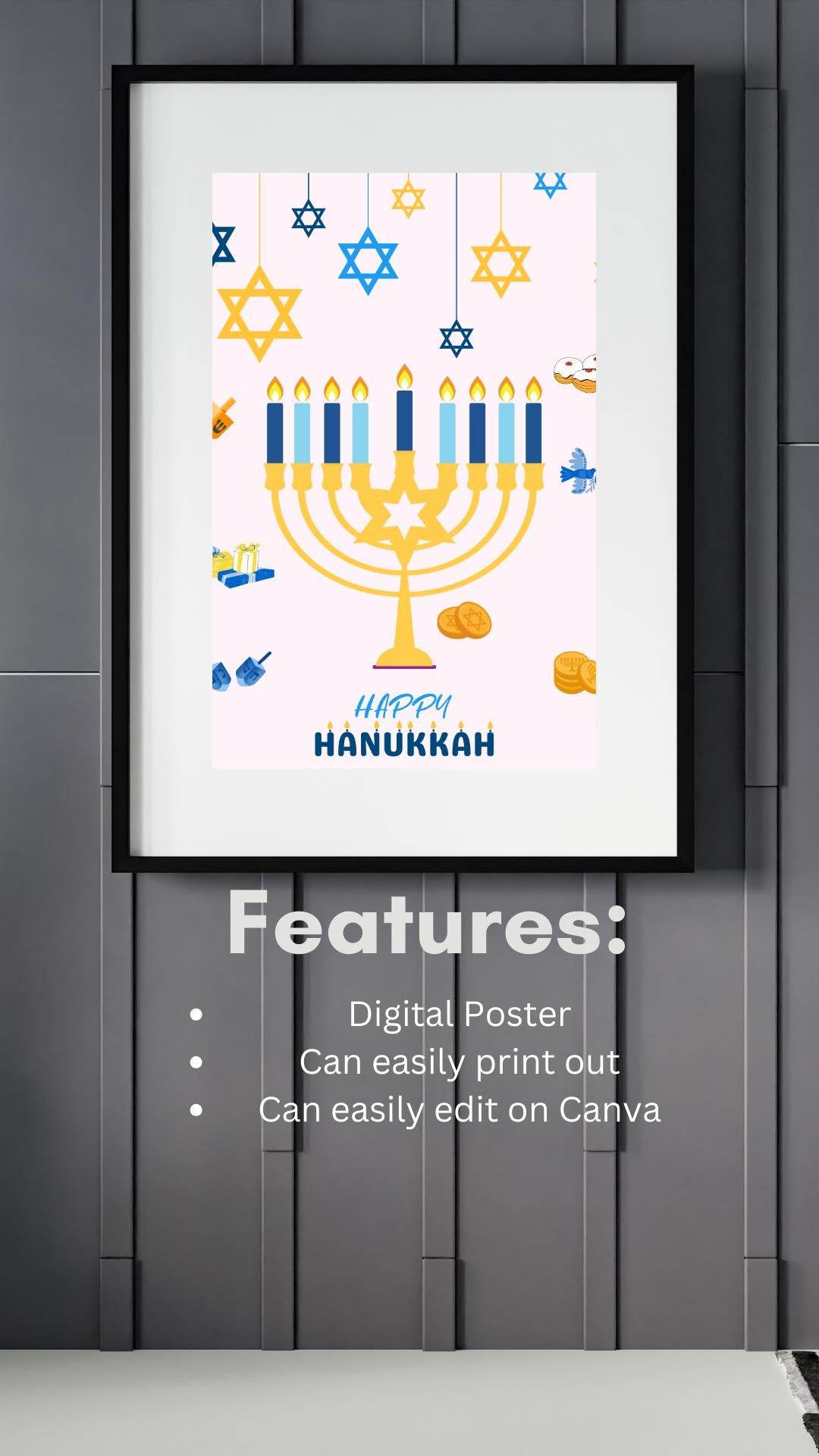 Hanukkah Printable Wall Art Digital Decor Digital product hanukkah-printable-wall-art-digital-poster-features My Store