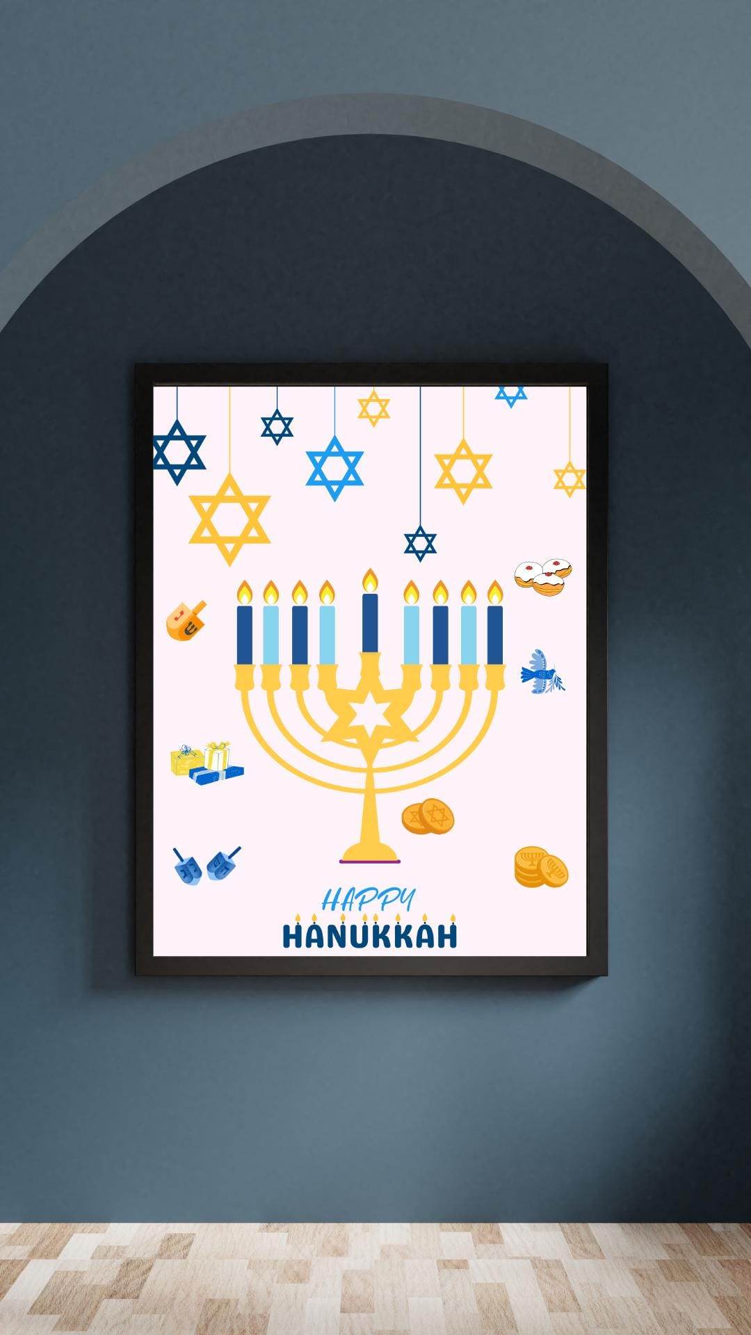 Hanukkah Printable Wall Art Digital Decor Digital product hanukkah-printable-wall-art-framed-black-wall-background My Store