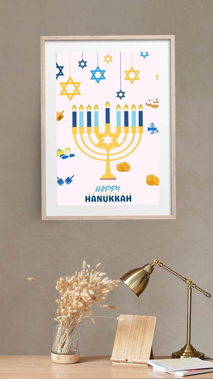 Hanukkah Printable Wall Art Digital Decor Digital product hanukkah-printable-wall-art-wooden-frame-closeup-lamp My Store