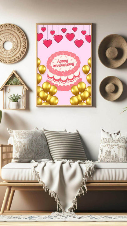Happy Anniversary Printable Decor - Digital Download Digital product happy-anniversary-printable-decor-framed-wall-art-living-room My Store