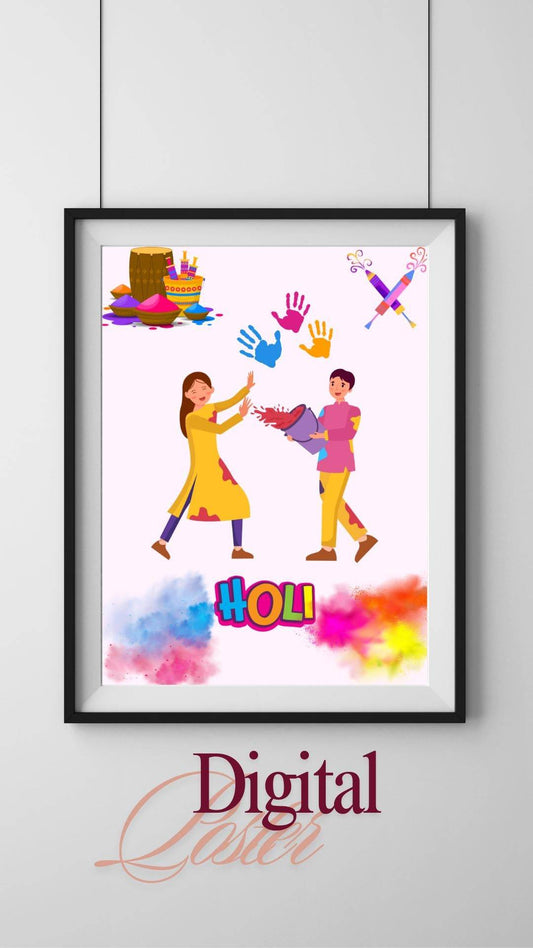 Holi Festival Digital Poster Colorful Indian Celebration Art Digital product holi-festival-digital-poster-colorful-holi-characters My Store