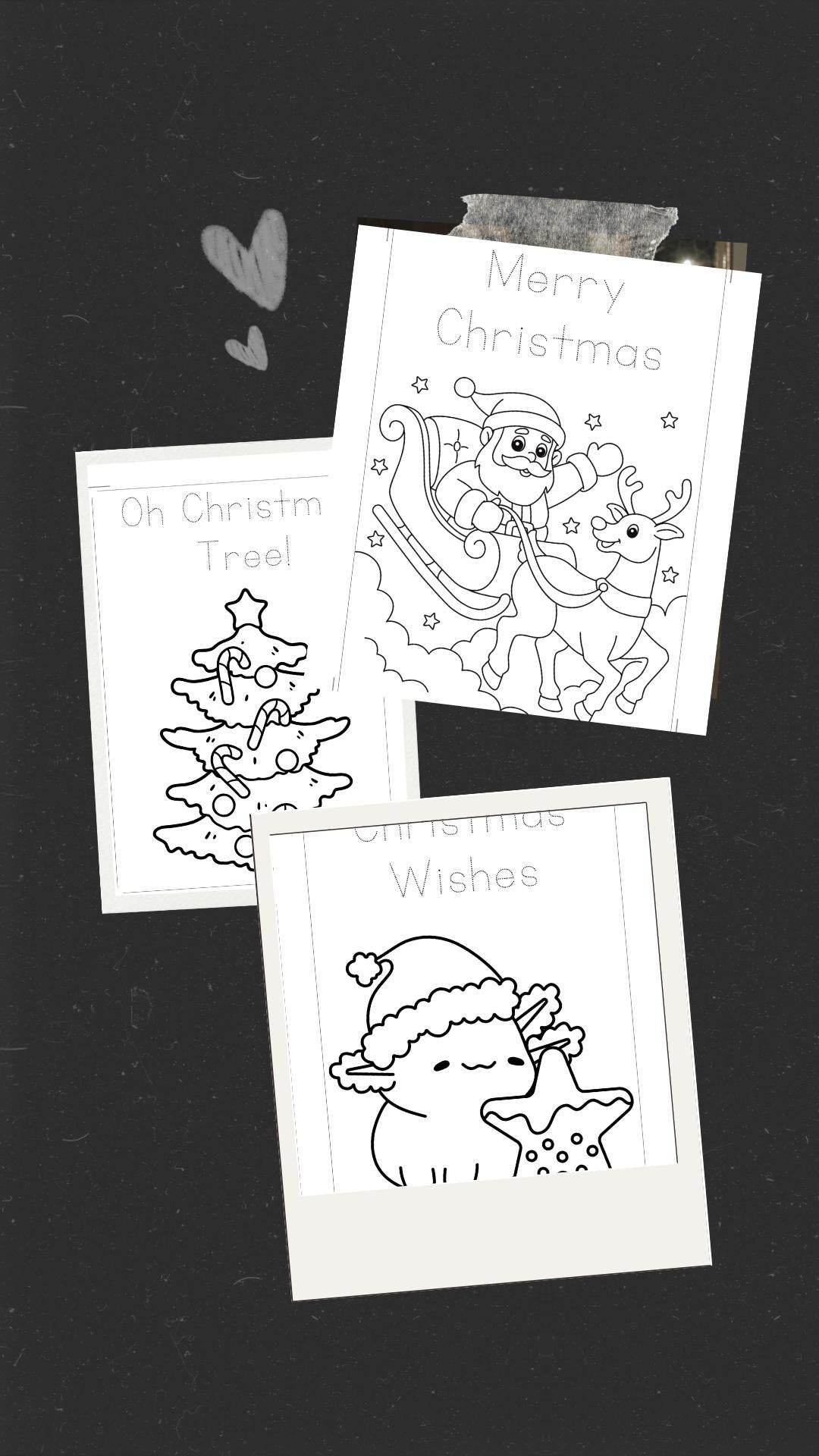 Printable Christmas Coloring Book For Kids - My Store Digital product holiday-coloring-book-for-kids-black-background-santa-tree-reindeer My Store