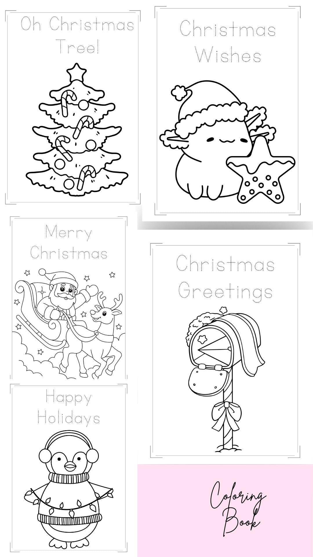 Printable Christmas Coloring Book For Kids - My Store Digital product holiday-coloring-book-for-kids-christmas-santa-sleigh-reindeer My Store