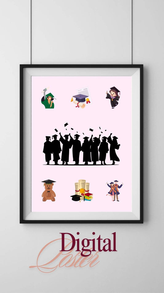 Inspirational Grad Wall Art Digital Download Digital product inspirational-grad-wall-art-graduation-figures-pink-background My Store