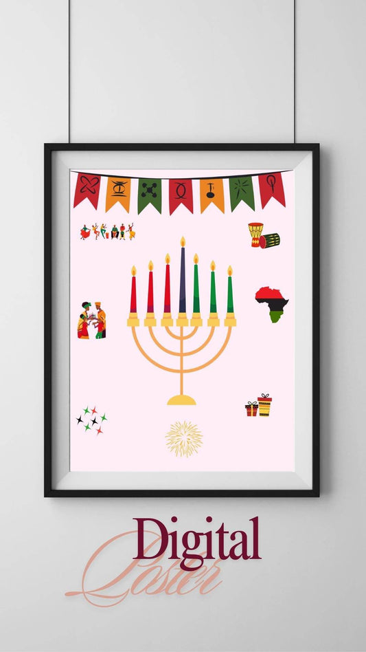 Kwanzaa Celebration Poster Digital Download Digital product kwanzaa-celebration-poster-digital-download-framed-pink-background My Store