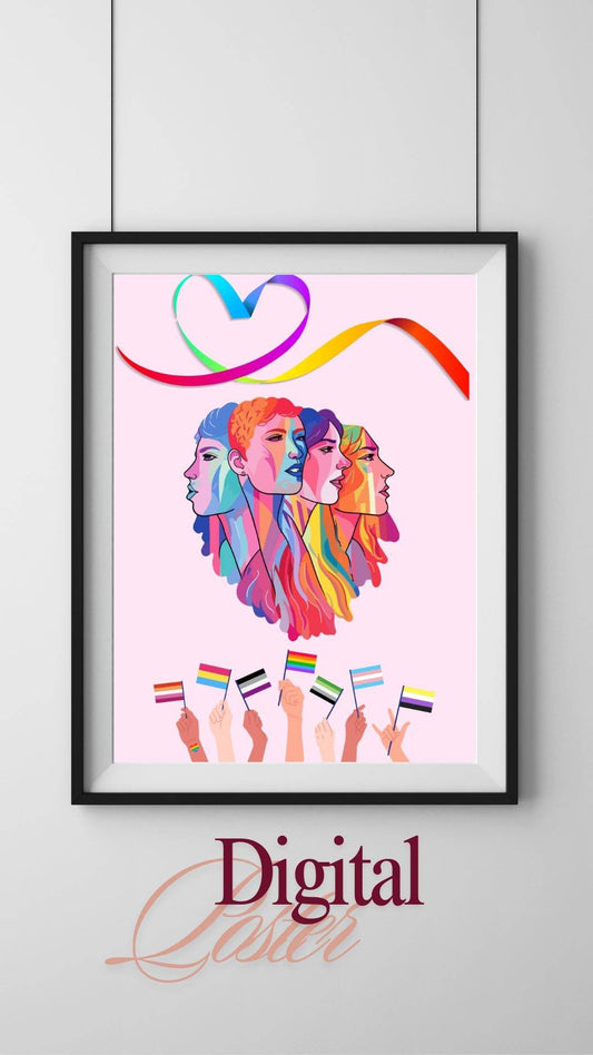LGBTQ Pride Wall Art Digital Download Digital product lgbtq-pride-wall-art-colorful-faces-rainbow-flags-heart-ribbon My Store
