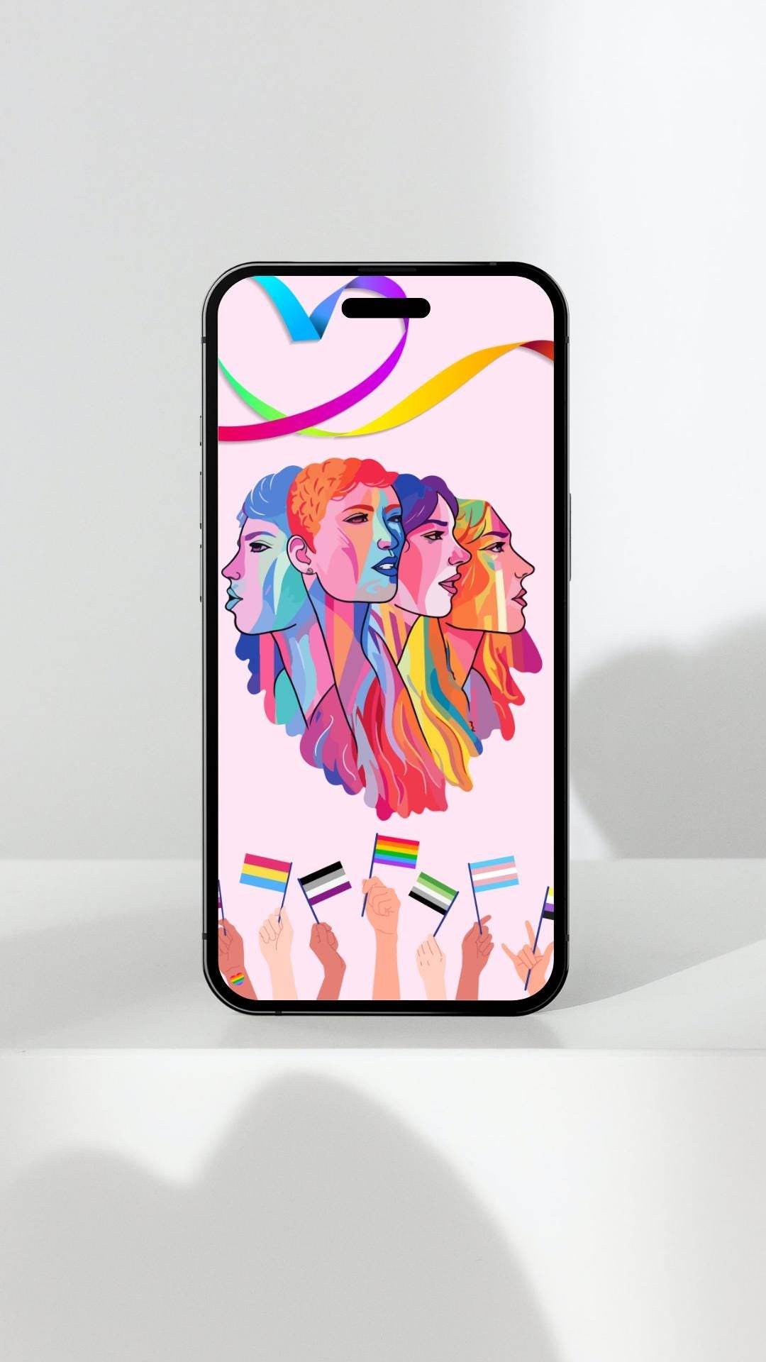 LGBTQ Pride Wall Art Digital Download Digital product lgbtq-pride-wall-art-mobile-phone-view-rainbow-faces-flags My Store