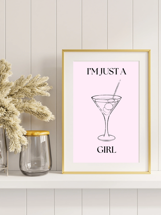 Martini Wall Art Printable Pink Minimalist Digital product martini-wall-art-printable-pink-background-gold-frame GirlyDesignUS