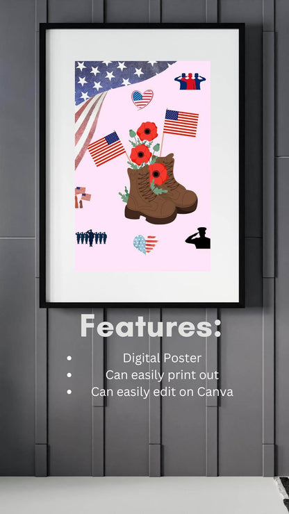 Memorial Day Printable Poster - Patriotic Digital Art Digital product memorial-day-printable-poster-features-digital-print-editable My Store