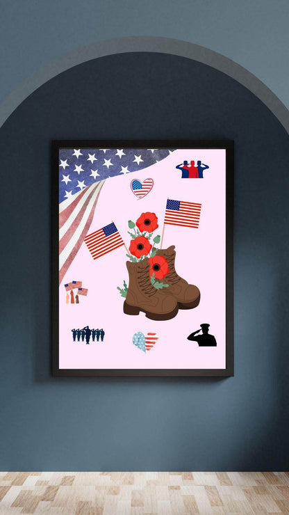 Memorial Day Printable Poster - Patriotic Digital Art Digital product memorial-day-printable-poster-framed-black-border-veteran-boots My Store