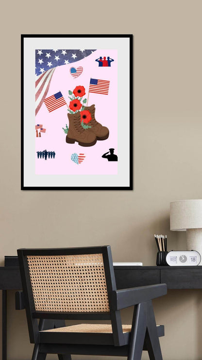 Memorial Day Printable Poster - Patriotic Digital Art Digital product memorial-day-printable-poster-office-decor-black-frame-veteran My Store
