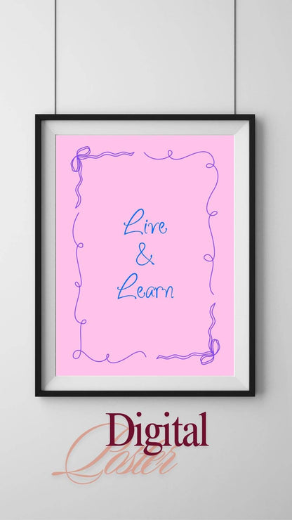 Motivational Pink Wall Art Digital Download - Live and Learn Digital product motivational-pink-wall-art-live-learn-pink-background My Store