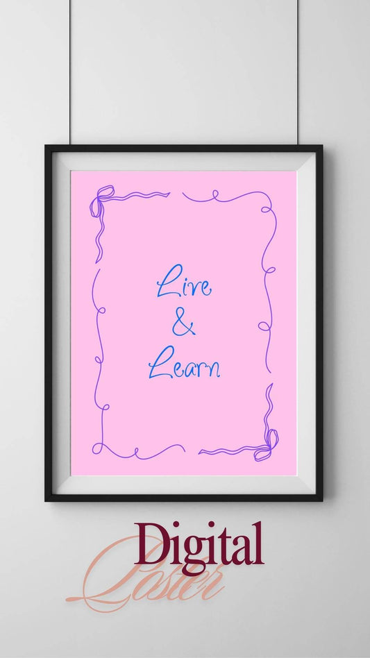Motivational Pink Wall Art Digital Download - Live and Learn Digital product motivational-pink-wall-art-live-learn-pink-background My Store