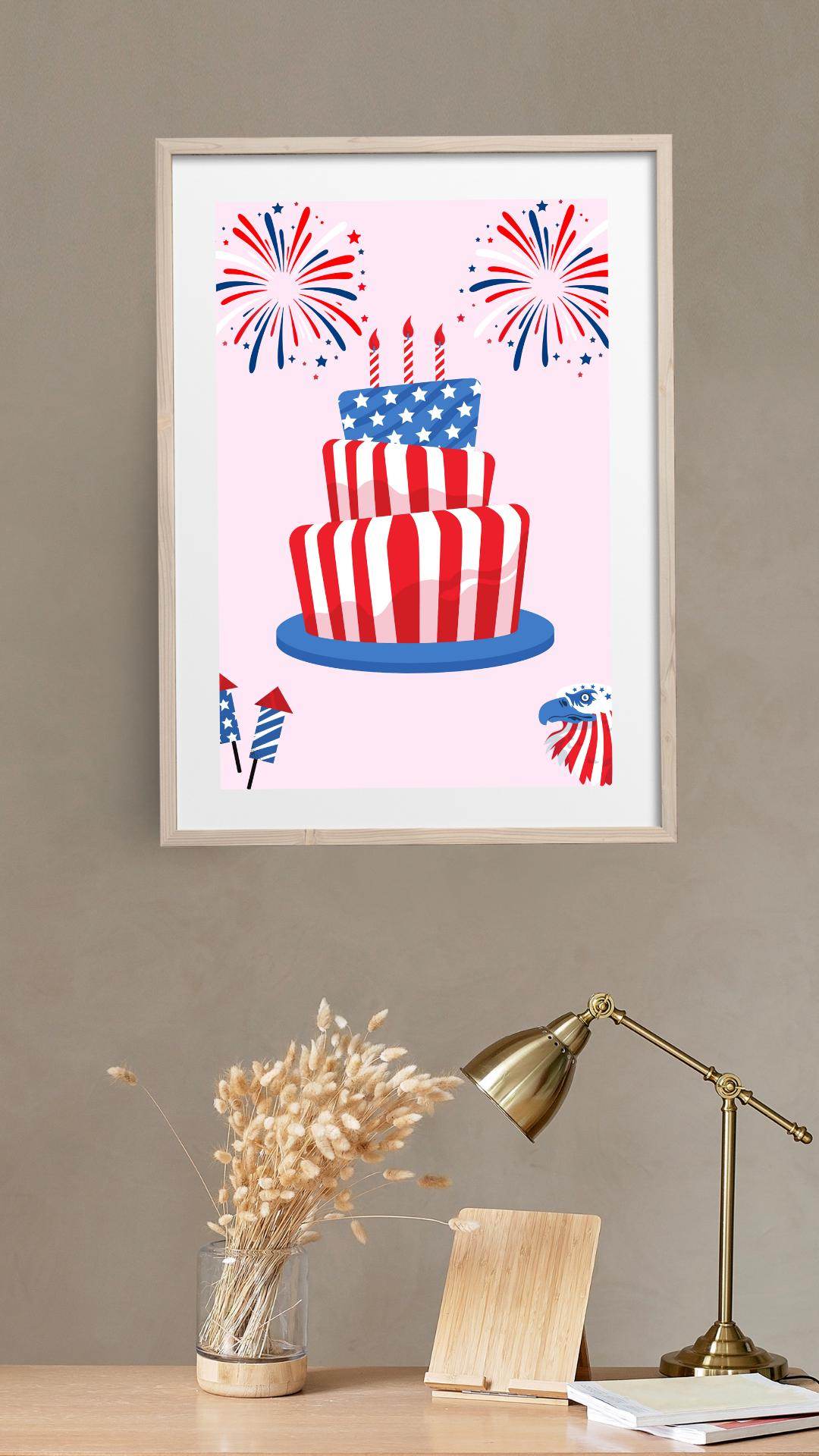 Patriotic Independence Day Poster - Digital Download Digital product patriotic-independence-day-poster-light-wood-frame-desk-decor My Store
