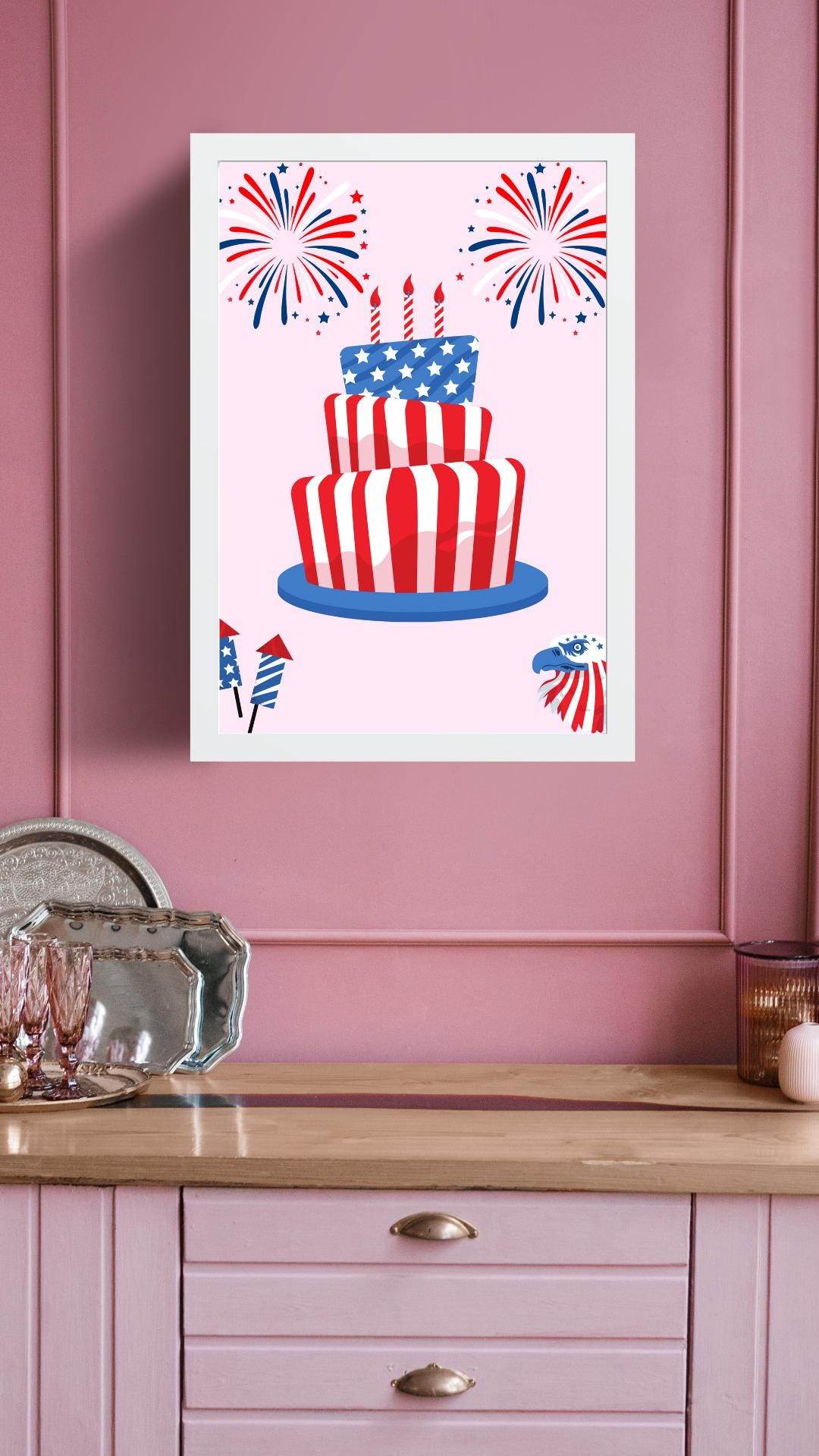 Patriotic Independence Day Poster - Digital Download Digital product patriotic-independence-day-poster-white-frame-pink-wall My Store