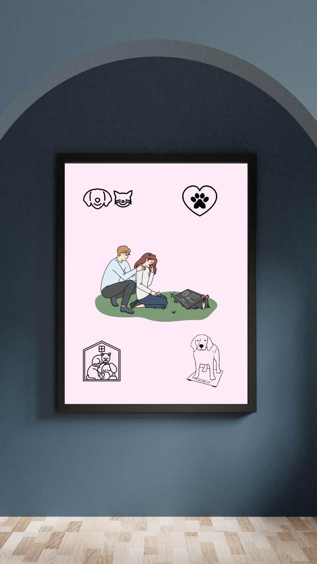 Pet Memorial Digital Poster - Instant Download Digital product pet-memorial-digital-poster-black-frame-on-navy-wall My Store