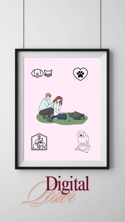 Pet Memorial Digital Poster - Instant Download Digital product pet-memorial-digital-poster-couple-grieving-at-grave My Store