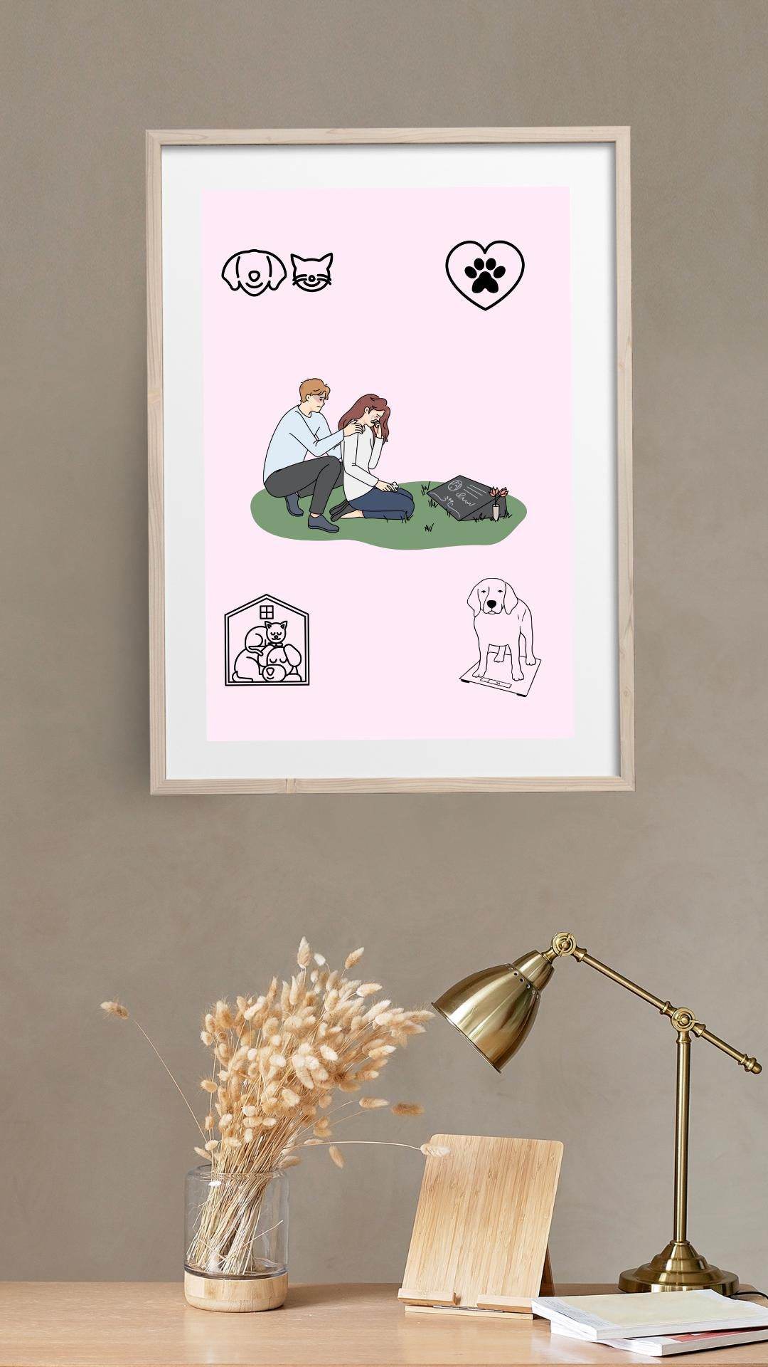 Pet Memorial Digital Poster - Instant Download Digital product pet-memorial-digital-poster-light-wood-frame-with-desk-lamp My Store