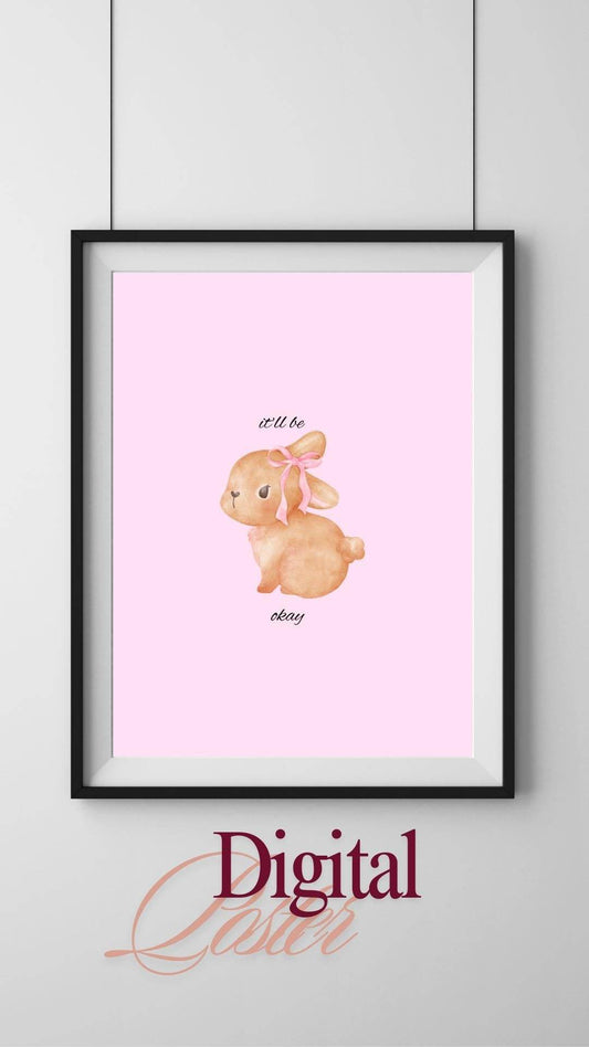 Pink Bow Bunny Printable Wall Decor - Digital Download Digital product pink-bow-bunny-printable-wall-decor-framed-closeup My Store