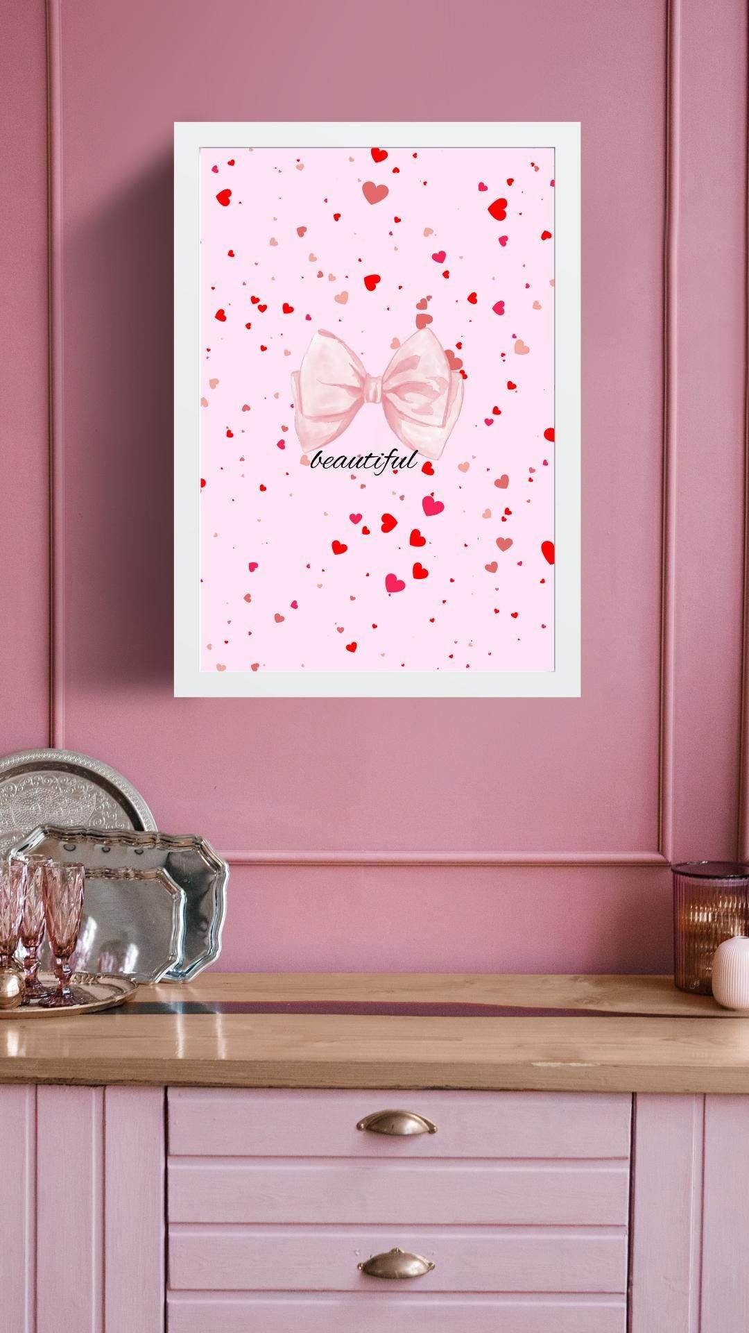 Pink Bow Printable Wall Decor - Digital Download Digital product pink-bow-printable-wall-decor-white-frame-pink-wall My Store