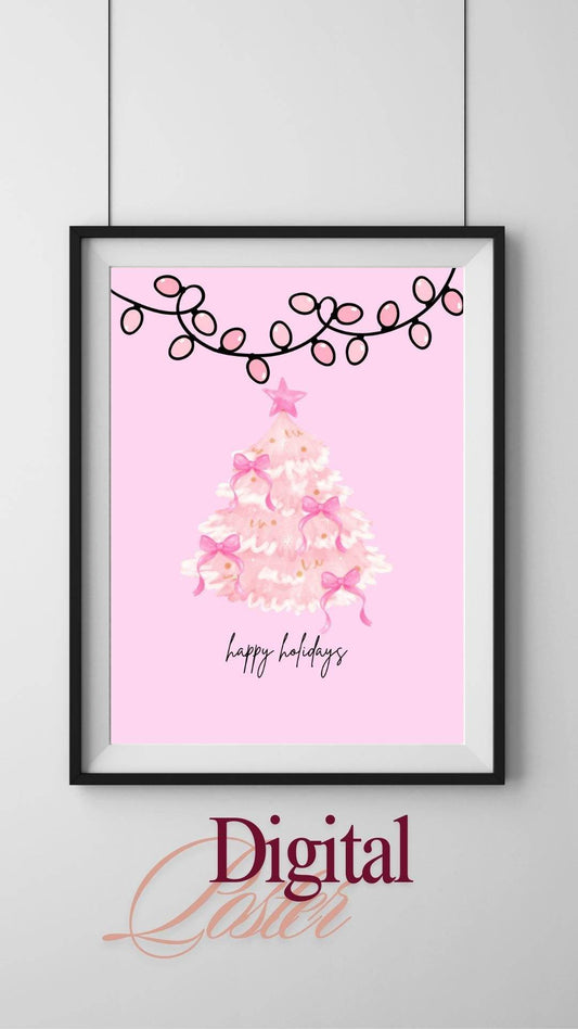 Pink Christmas Tree Wall Art Digital Download Digital product pink-christmas-tree-wall-art-black-frame-closeup-pink My Store
