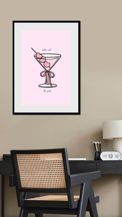 Pink Cocktail Digital Print - Stylish Digital Art Digital product pink-cocktail-digital-print-black-frame-office-wall My Store