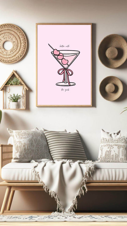 Pink Cocktail Digital Print - Stylish Digital Art Digital product pink-cocktail-digital-print-living-room-wall-decoration My Store