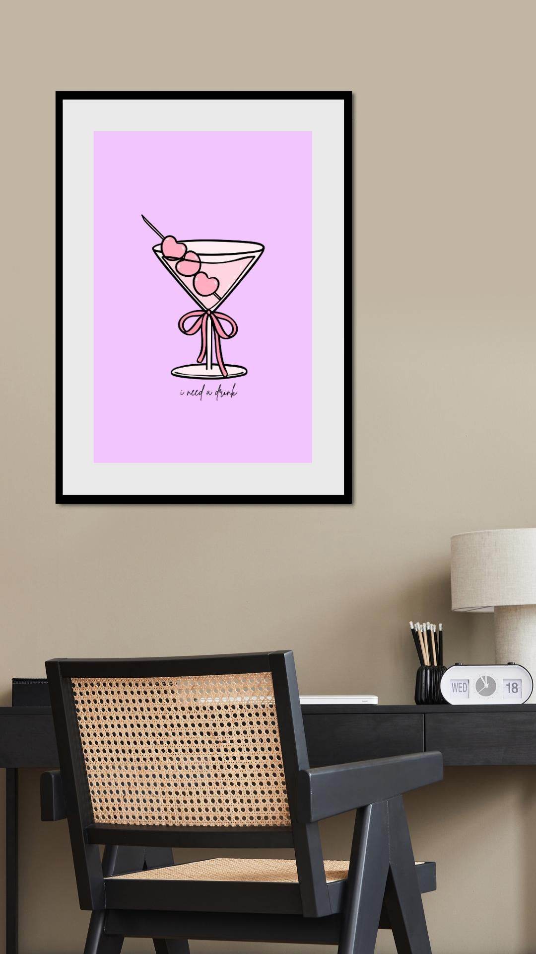 Pink Cocktail Wall Art Digital Download Digital product pink-cocktail-wall-art-digital-download-framed-poster-black-frame-office-wall-decor My Store
