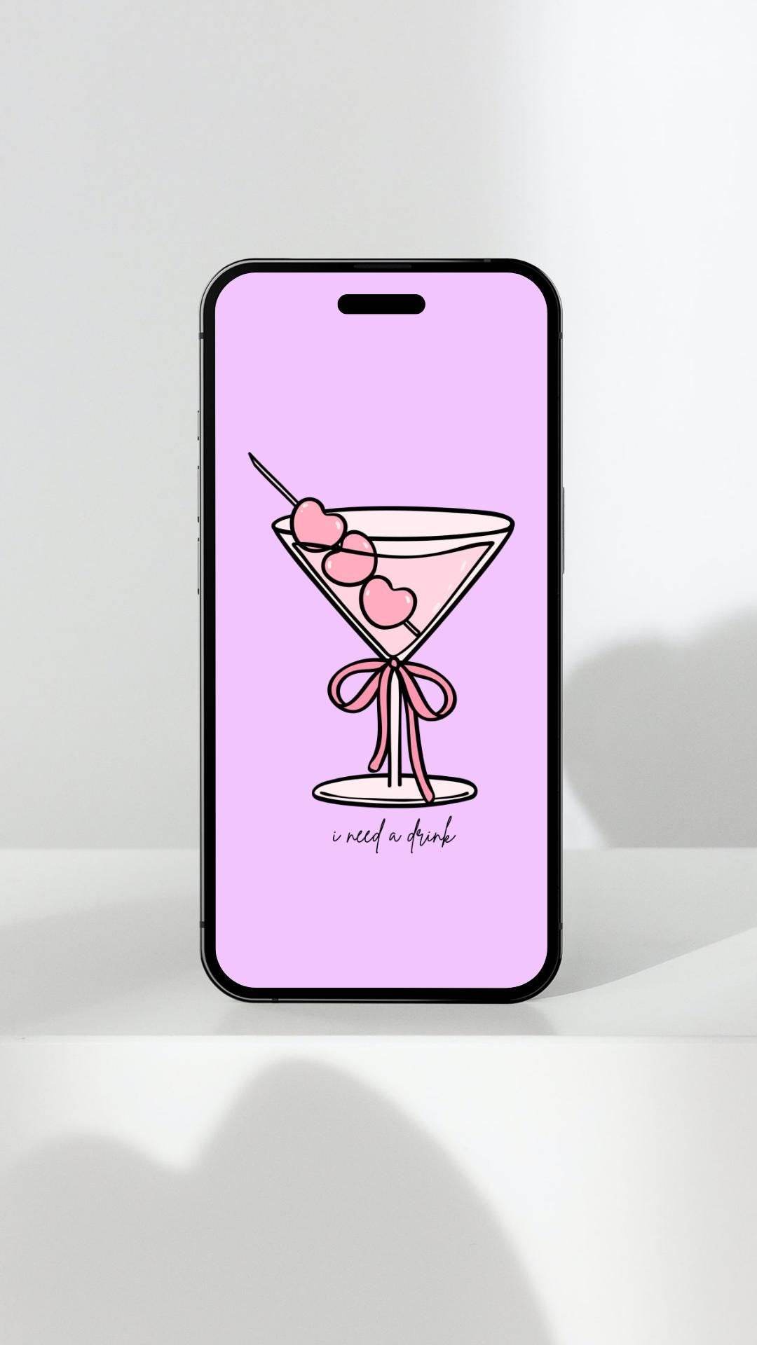 Pink Cocktail Wall Art Digital Download Digital product pink-cocktail-wall-art-digital-download-mobile-phone-wallpaper-display My Store
