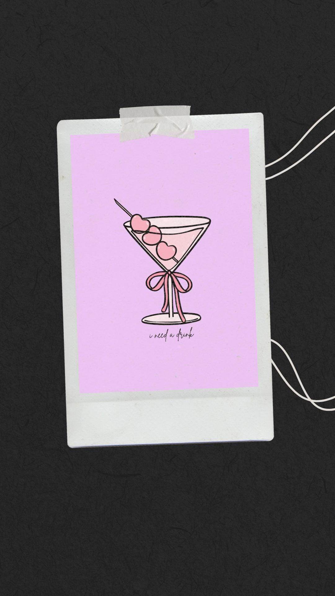Pink Cocktail Wall Art Digital Download Digital product pink-cocktail-wall-art-digital-download-printed-photo-polaroid-style My Store
