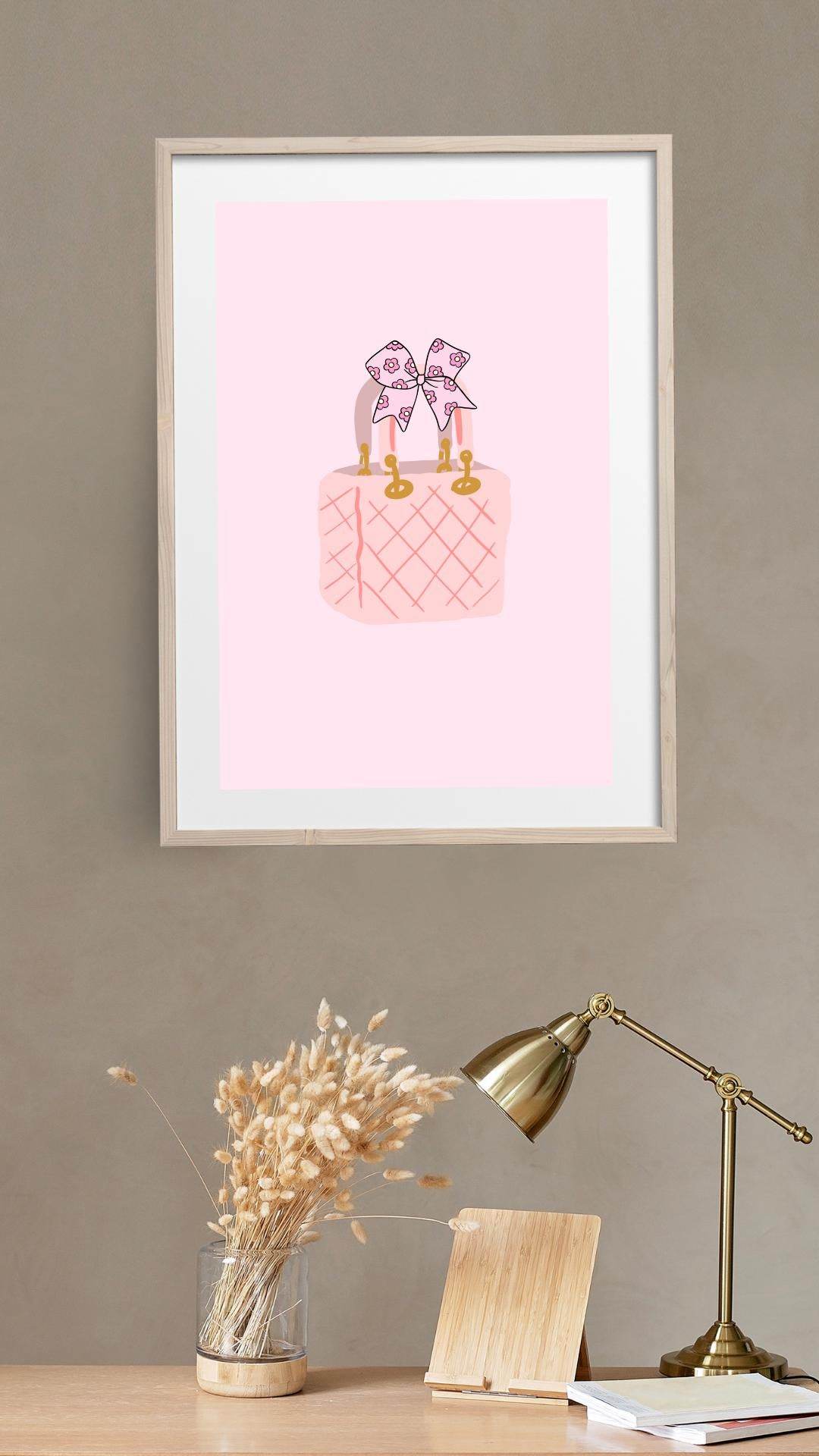 Pink Handbag Wall Art Printable - Digital Download Digital product pink-handbag-wall-art-printable-framed-poster-light-wood-background My Store