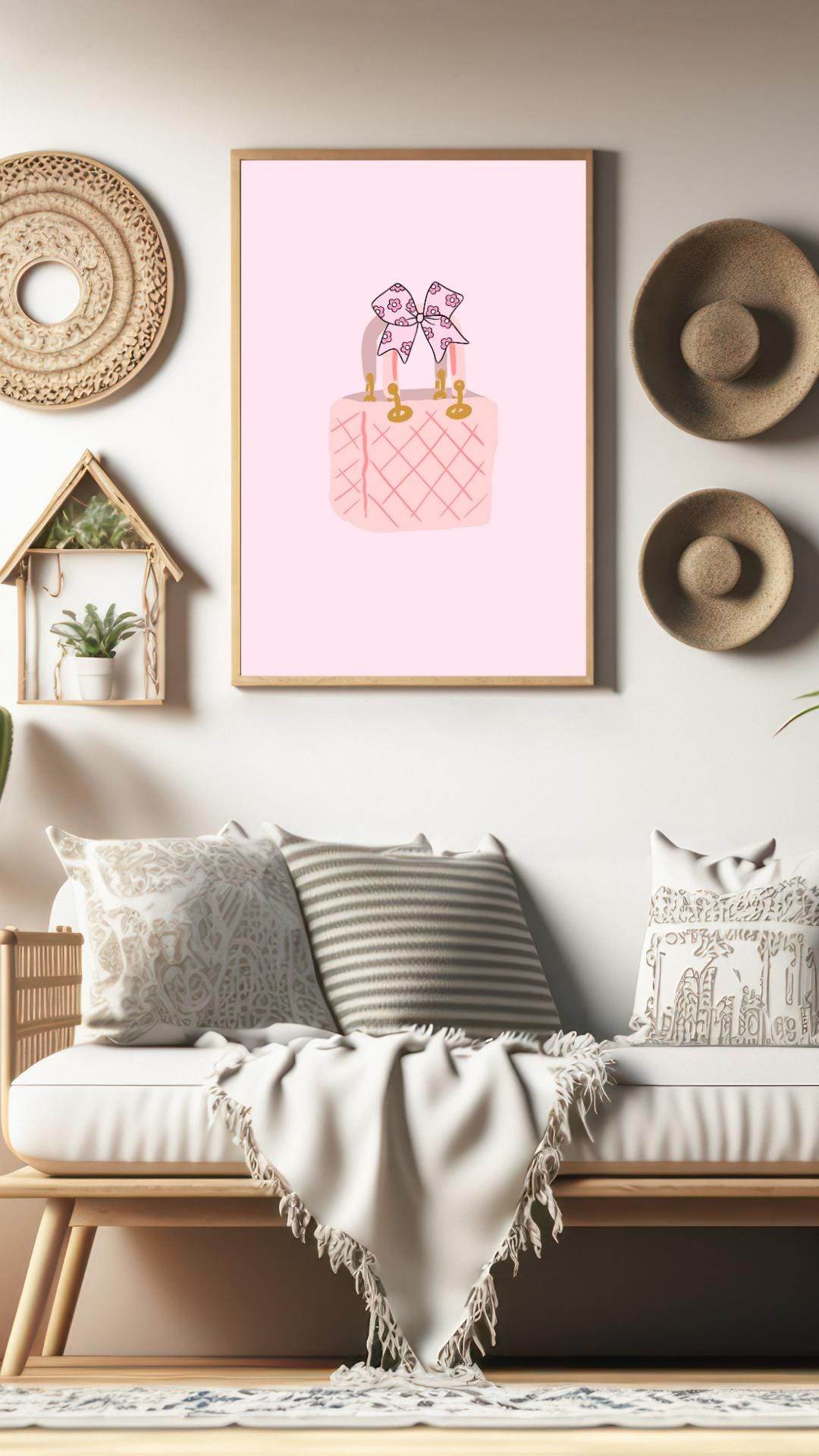 Pink Handbag Wall Art Printable - Digital Download Digital product pink-handbag-wall-art-printable-framed-poster-on-white-wall-decor My Store